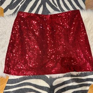 Ruby Red Sequin ASTR Mini Skirt Party Size Small EUC Glam